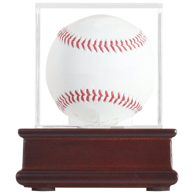DisplayGifts Baseball Display Case Wooden Lacrosse Ball Stand - 98% UV High Protection All-Sides Closure Cube for a Home Run or Autographed Ball Cherry Finish Bottom - Image 3